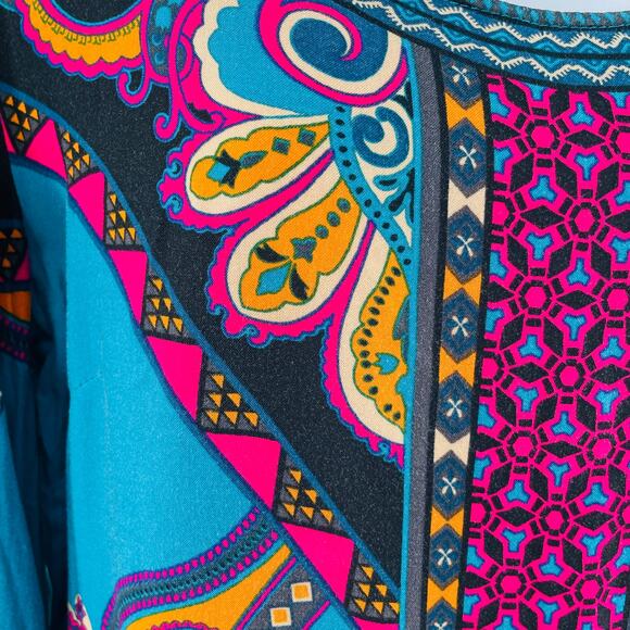 DeJaVu Teal Pink Ethnic Lightweight Colorful Festival Boho Summer Shift Dress L - Picture 7 of 13